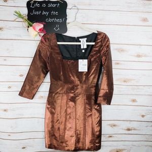 GianFranco Ferre GF Dress Size 40 Mini 3/4 Sleeve Fitted Lined Zip Back Copper